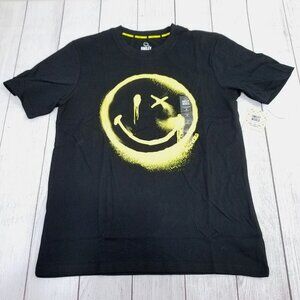Smiley World T-Shirt Black Yellow Graffiti Drip Face Men's Size Medium